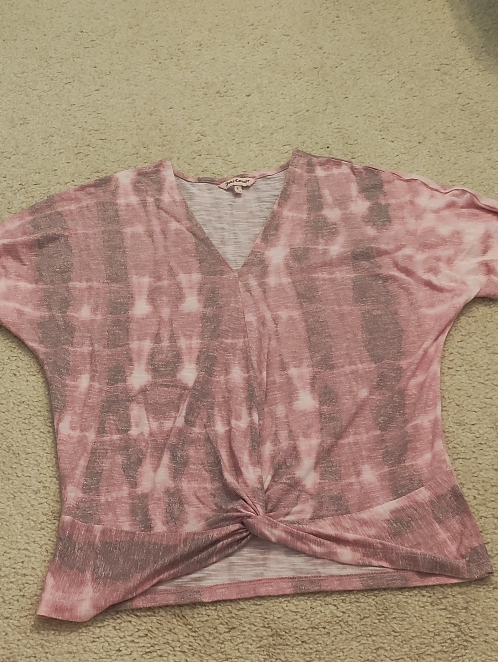 Juicy Couture Pink Mauve Tie-Dye V-Neck Twist Front Tee